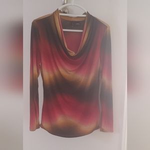 Women's New Direction Sunset Colors Cowl Neck Top sz L Large Pink Yellow Gold